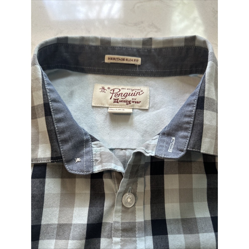 ORIGINAL PENGUIN Heritage Slim Fit Plaid Cotton Blend Shirt Size Large - Picture 8 of 9